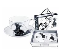 CARMANI - Fancy Tea Coffee Cappuccino Caffe Latte Cup and Saucer with 'Crazy Cats' 475 ml