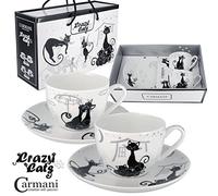 CARMANI - Fancy Tea Cup and Saucer Set of 2 with 'Crazy Cats' 200 ml