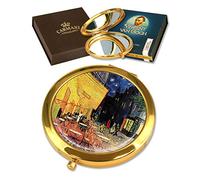 Carmani Gold Plated Bronze pocket, compact, travel, Mirror decorated with Van Gogh 'The cafe terrace' painting