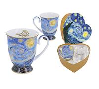 CARMANI - Set of 2 Fine Bone China Mug for Tea, Coffee in a Gift Box with Vincent Van Gogh - The Starry Night 400 ml
