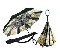 CARMANI Umbrella Inverted Reverse Folding Windproof UV Protection Self-Standing Long Handle Travel Umbrella Printed with Gustav Klimt, The Kiss and Adele Bloch Bauer I.