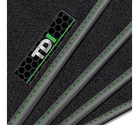 CARMATS4U.COM Luxury Black Car Mats - Black Trim - Green Cotton - Green TDI Badge (1180)