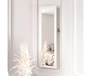 CARME Amelia Collection - Amelia White Wall Mounted Mirrored - Jewellery Cabinet - Internal LED Lights - Bedroom - Organiser - 2 Drawers - Lockable - Storage