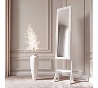 CARME Caitlyn Full Length Mirror with Jewellery Storage Cabinet for Bedroom - Freestanding Jewellery Organiser Cabinet with Drawers, Lipstick Holder, RIng Slots & Hooks for Earings & Necklace - White
