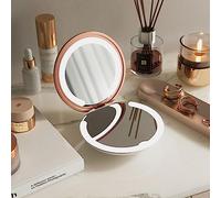 CARME Ella Compact Makeup Mirror with LED Lights - Illuminated Handheld Folding Rosegold Vanity Portable Mirror - Rechargable