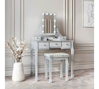 CARME HOME Arianna Deluxe Grey Dressing Table with Hollywood Mirror Lights CARME HOME Grey