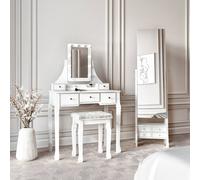 CARME HOME Arianna White Hollywood Mirror Dressing Table & Jewellery Cabinet CARME HOME White