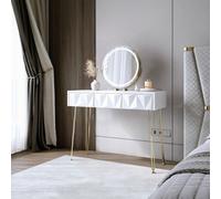 CARME Home Claudia Dressing Table White/gold+ Riley Gold Led Mirror