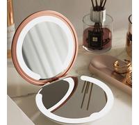 Ella Compact Makeup Mirror with LED Lights - Illuminated Handheld Folding Rosegold Vanity Portable Mirror - Rechargable