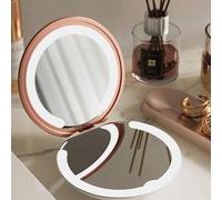 Ella Compact Makeup Mirror with LED Lights - Illuminated Handheld Folding Rosegold Vanity Portable Mirror - Rechargable