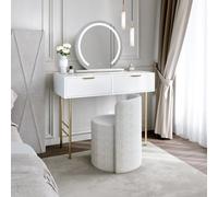 CARME Home Esme White Dressing Table With Elsie Led Mirror (White Base) & Lottie Bouclé Stool
