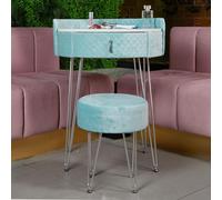 CARME HOME French Riviera Baby Blue Velvet Dressing Table with Velvet Stool CARME HOME Baby Blue