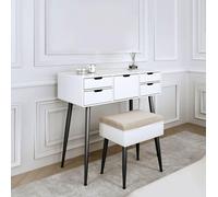 CARME HOME Gabriella Black Dressing Table with Velvet Padded Stool in White CARME HOME White