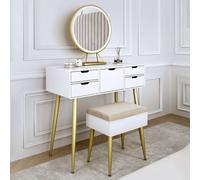 CARME HOME Gabriella White Dressing Table with Touch Sensor LED Mirror CARME HOME White