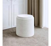 CARME HOME Hailey Ivory Bouclé Fabric Storage Stool Decor For Living Room Bedroom Ottoman Footstool Upholstered in White CARME HOME White