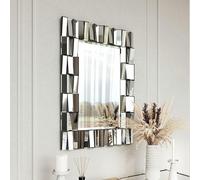 CARME Knightsbridge Collection - Silver Luxury Large Rectangular Wall Mirror - Bevelled - Decorative - 3D Mirrored Glass Effect Design - Mounted - Vanity