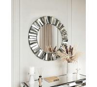 CARME HOME Knightsbridge - Luxury Large Round Wall Mirror (Grey Silver) in Grey CARME HOME Grey