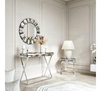 CARME Home Knightsbridge Silver Round Mirror Console And Side Table 3 Piece Set