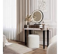 CARME HOME Laguna Dressing Table with Lillia LED Mirror & Hailey Bouclé Stool in Silver CARME HOME Silver