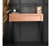 CARME Home Laguna - Rose Gold Mirrored Dressing Table Glass Design With Drawer Crystal Handle Perfect For Bedroom Makeup Jewellery Storage