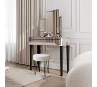 CARME Home Laguna Silver Dressing Table With Paloma Tri-Fold Mirror & Alaya Bouclé Stool