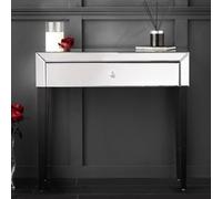 CARME Home Laguna - Silver Mirrored Dressing Table With Drawer Crystal Handle Perfect For Bedroom Makeup Jewellery Storage