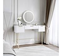 CARME HOME Lara White Dressing Table with Lillia LED Mirror (White Base) CARME HOME White