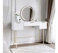 CARME HOME Lara White Dressing Table with Maisie LED Mirror Wall mounting CARME HOME White