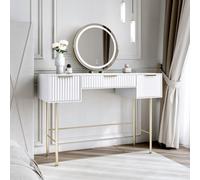 CARME Home Lara White Dressing Table With Riley Led Mirror