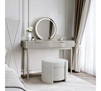 CARME Home Layla Mocha Dressing Table With Elsie Led Mirror & Maeva Bouclé Storage Stool
