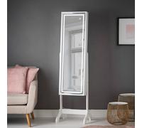 CARME Home Lexi Deluxe Full Length Mirrored Jewellery Cabinet With Touch Led Lights & Shelves Bedroom Storage Makeup Organiser (White)