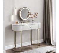 CARME HOME Macy Bouclé Dressing Table with Evie LED Mirror in White CARME HOME White
