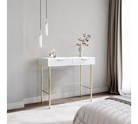 CARME Home Maya White Dressing Table - Drawers With Ribbed Front Finish And Grey Velvet Lining.