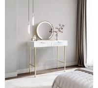 CARME HOME Maya White Dressing Table with Eden LED Mirror CARME HOME White