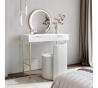 CARME Home Maya White Dressing Table With Maisie Led Mirror & Lottie Bouclé Stool
