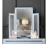 CARME Home Paloma Grey Luxury Tri-Fold Folding Tabletop Mirror Vanity - Size: 10.6 x 87 x 72cm - Wilko