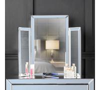 CARME Home Paloma Grey Luxury Tri-Fold Folding Tabletop Mirror Vanity - Size: 10.6 x 87 x 72cm - Wilko
