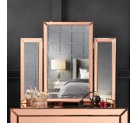 CARME Home Paloma Rosegold Luxury Tri-Fold Folding Tabletop Mirror Vanity - Size: 10.6 x 87 x 72cm - Wilko