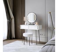 CARME Home Piper White Dressing Table With Belle Led Mirror & Alaya Bouclé Stool
