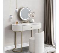 CARME Home Romy Bouclé Dressing Table With Evie Led Mirror & Hattie Bouclé Stool