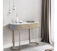 CARME HOME Romy Ivory Two-Tone Fabric Bouclé & Corduroy Dressing Table in Brown CARME HOME Brown