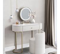 CARME HOME Romy Ivory Two - Tone Fabric Bouclé & Corduroy Dressing Table with Evie LED Mirror & Hattie Bouclé Stool CARME HOME Ivory
