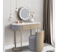 CARME Home Romy Mocha Bou ressing Table With Evie Led Mirror & Hattie Bouclé Stool