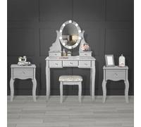 CARME Home Ruby Rozanna Grey Hollywood Mirror Dressing Table With 2 Sorrento Side Tables
