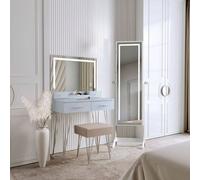 CARME Home Sophia Grey Led Dressing Table & Nova White Led Mirrored Jewellery Cabinet