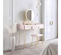 CARME Home Tokyo Glow Ballerina Pink Velvet Dressing Table With Led Touch Sensor Mirror