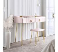 CARME Home Tokyo Glow Ballerina Pink Velvet Dressing Table With Velvet Stool