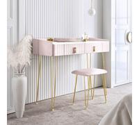 Tokyo Glow Ballerina Pink Velvet Dressing Table with Velvet Stool CARME HOME Light Pink One Size