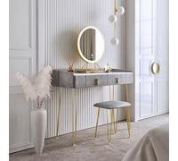 CARME Home Tokyo Glow Dove Grey Velvet Dressing Table With Led Touch Sensor Mirror