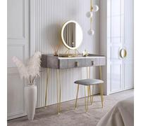 Tokyo Glow Dove Grey Velvet Dressing Table with LED Touch Sensor Mirror CARME HOME Grey One Size